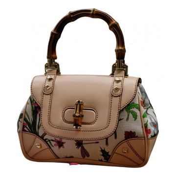 Gucci bamboo beige cloth handbag
