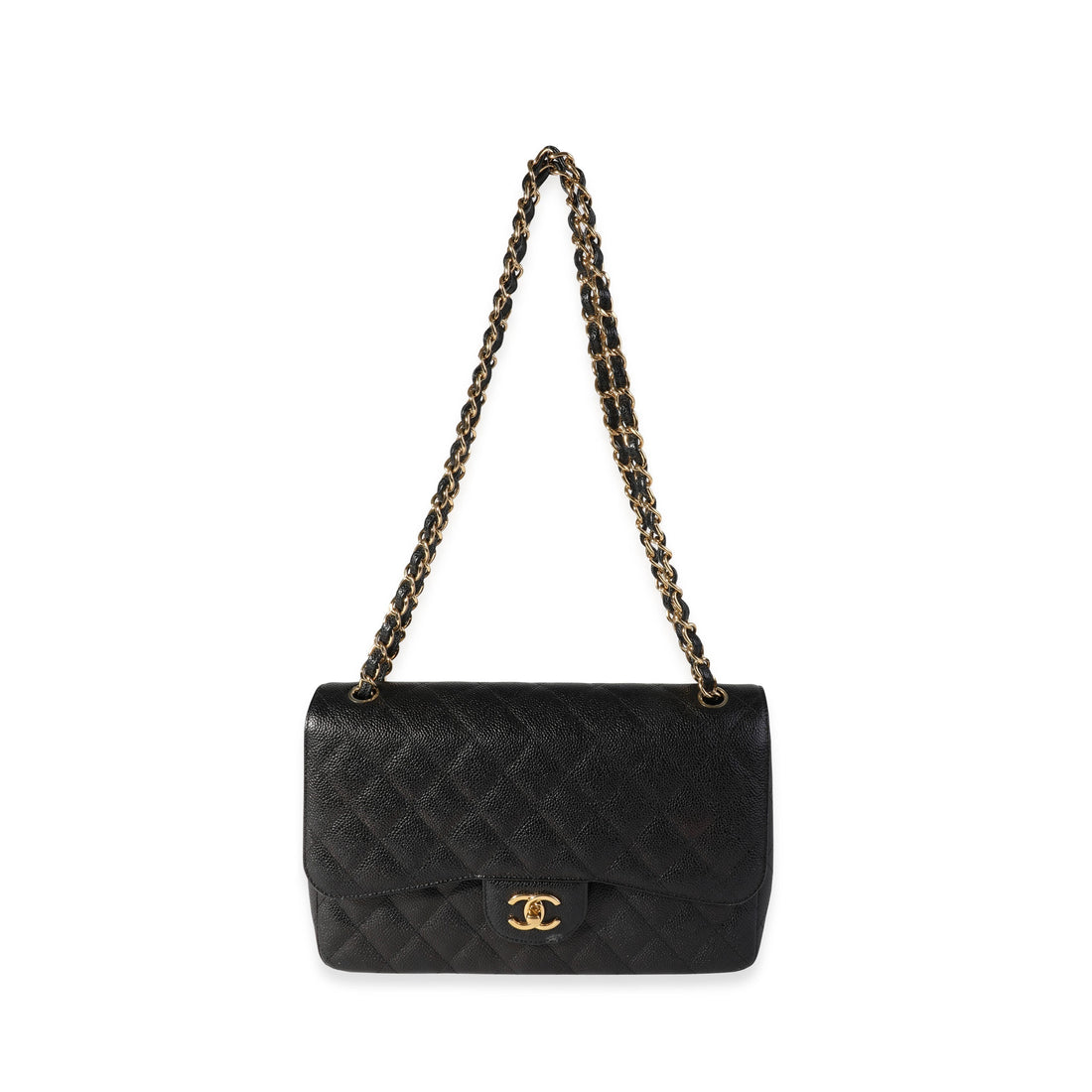Top Quality Chanel Black Quilted Caviar Jumbo Classic Double New Bag