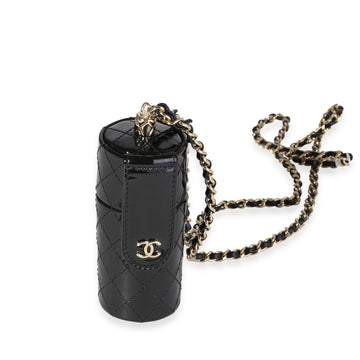 Top Quality Chanel Black Quilted Patent Leather Lipstick Case On Chain