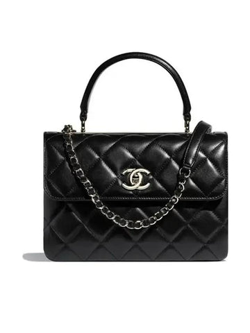 Gold Plated CC Top Handle Flap Small Tote Bag Black Chanel