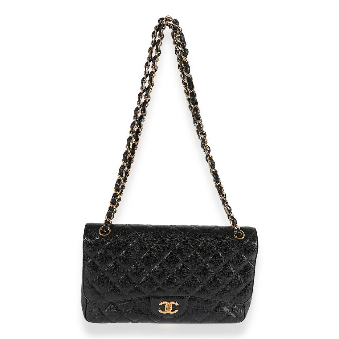 Top Quality Chanel Black Quilted Caviar Jumbo Classic Double New Bag