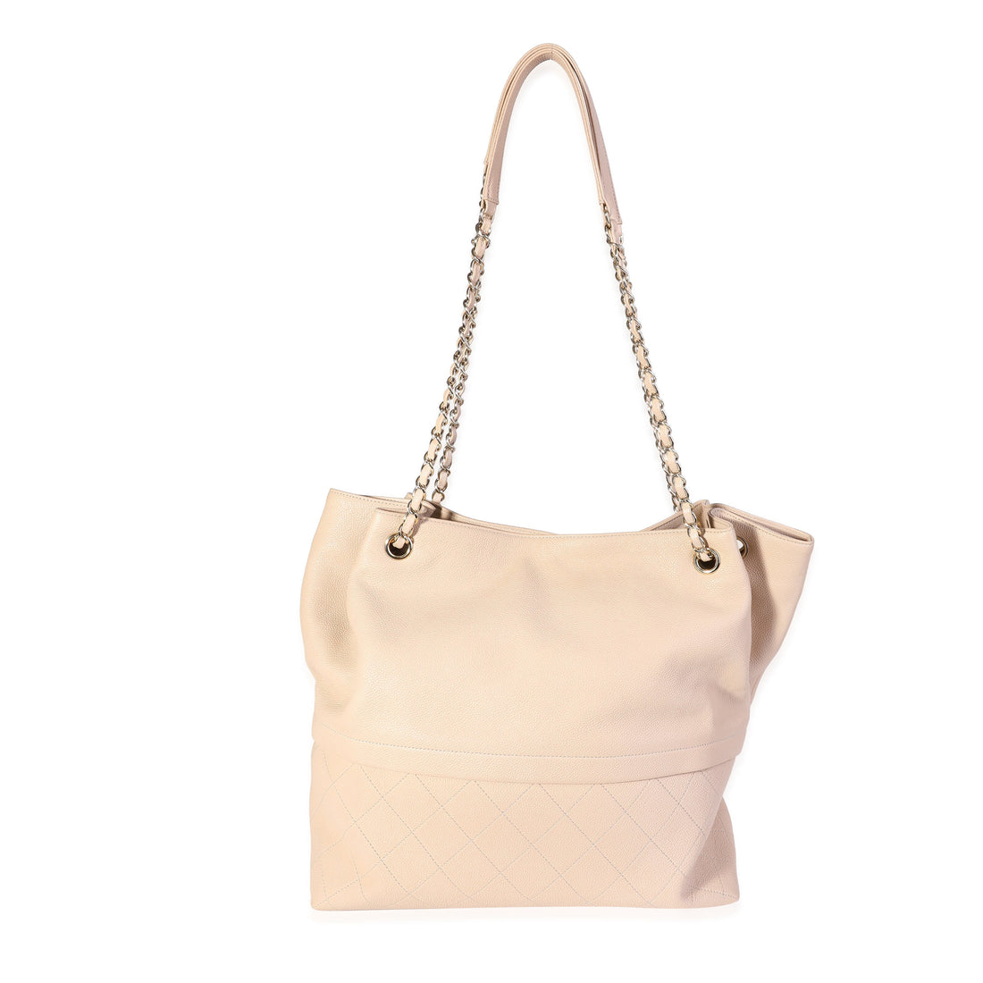 Top Quality Chanel Beige Quilted Grained Calfskin Zip & Carry Tote