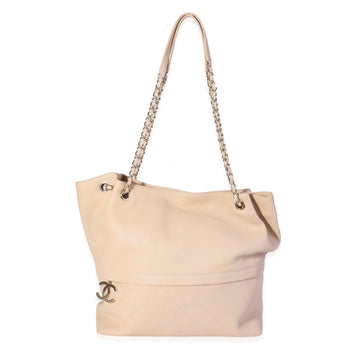 Top Quality Chanel Beige Quilted Grained Calfskin Zip & Carry Tote