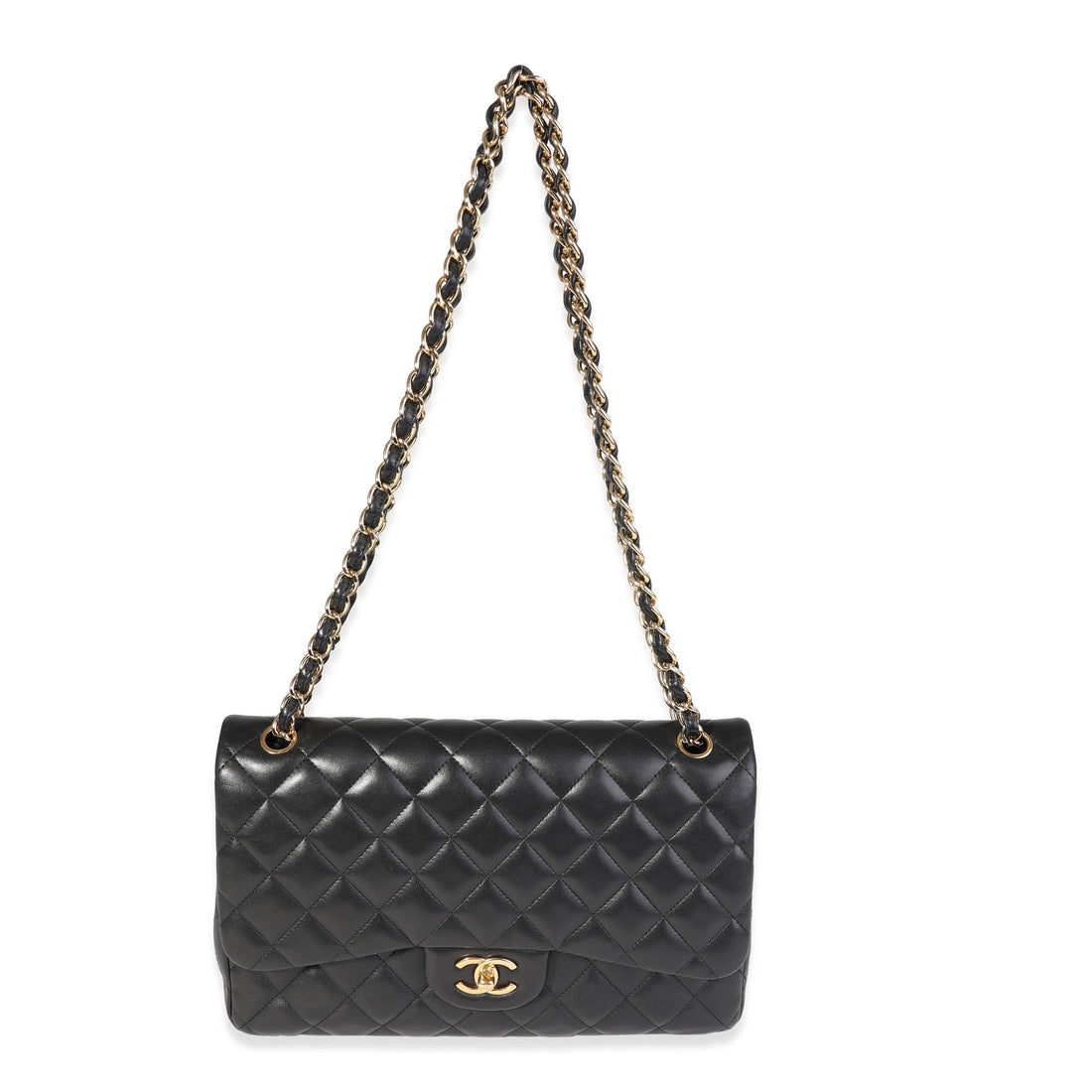 Top Quality Chanel Black Quilted Lambskin Jumbo Classic Double New Bag