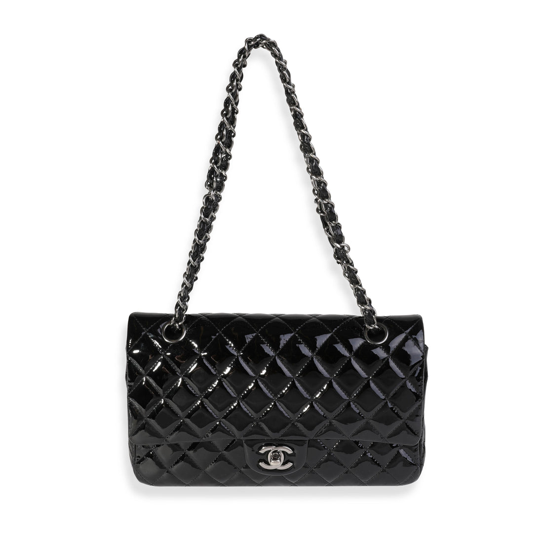 Top Quality Chanel Black Quilted Patent Leather Medium Classic Double New Bag