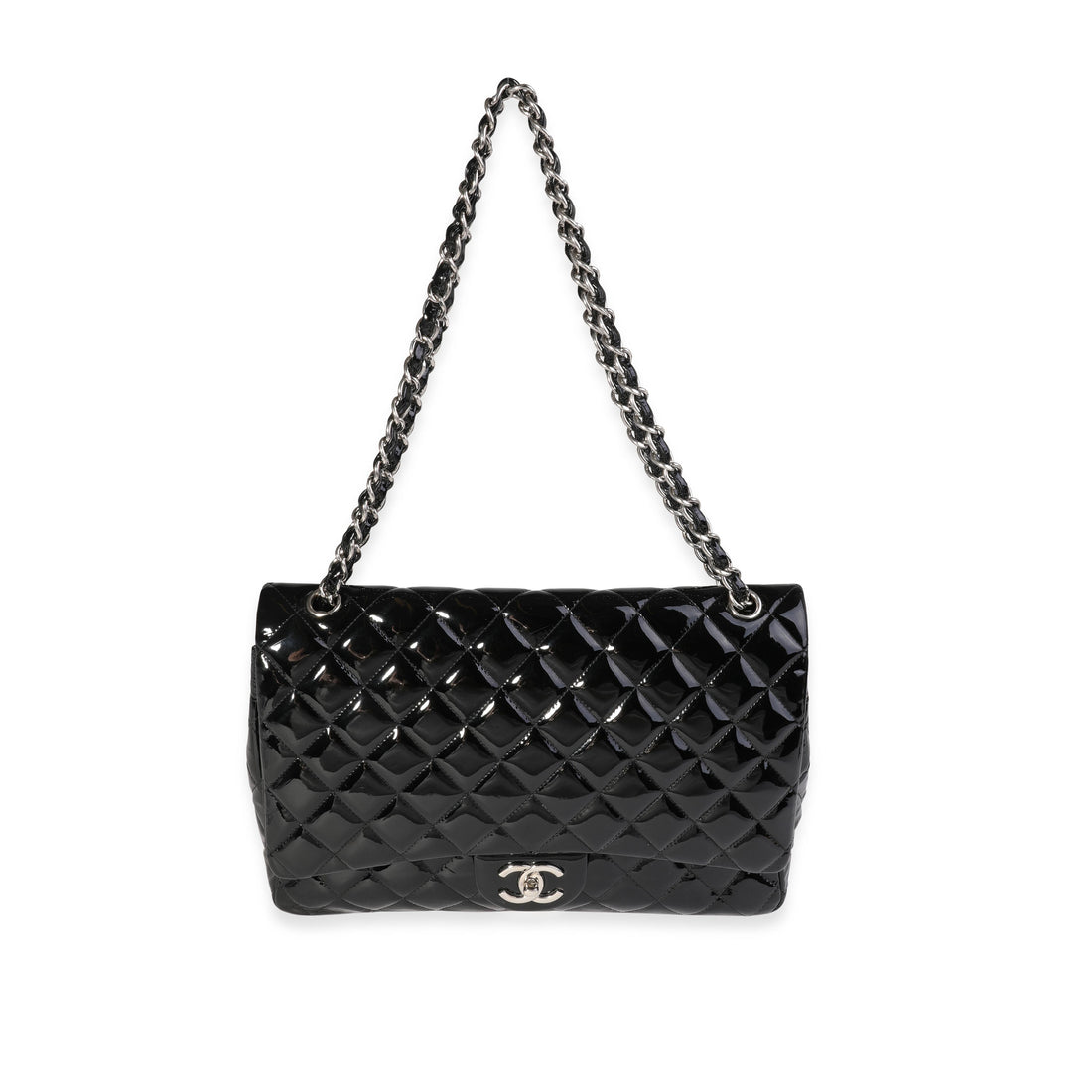 Top Quality Chanel Black Quilted Patent Leather Maxi Classic Double New Bag