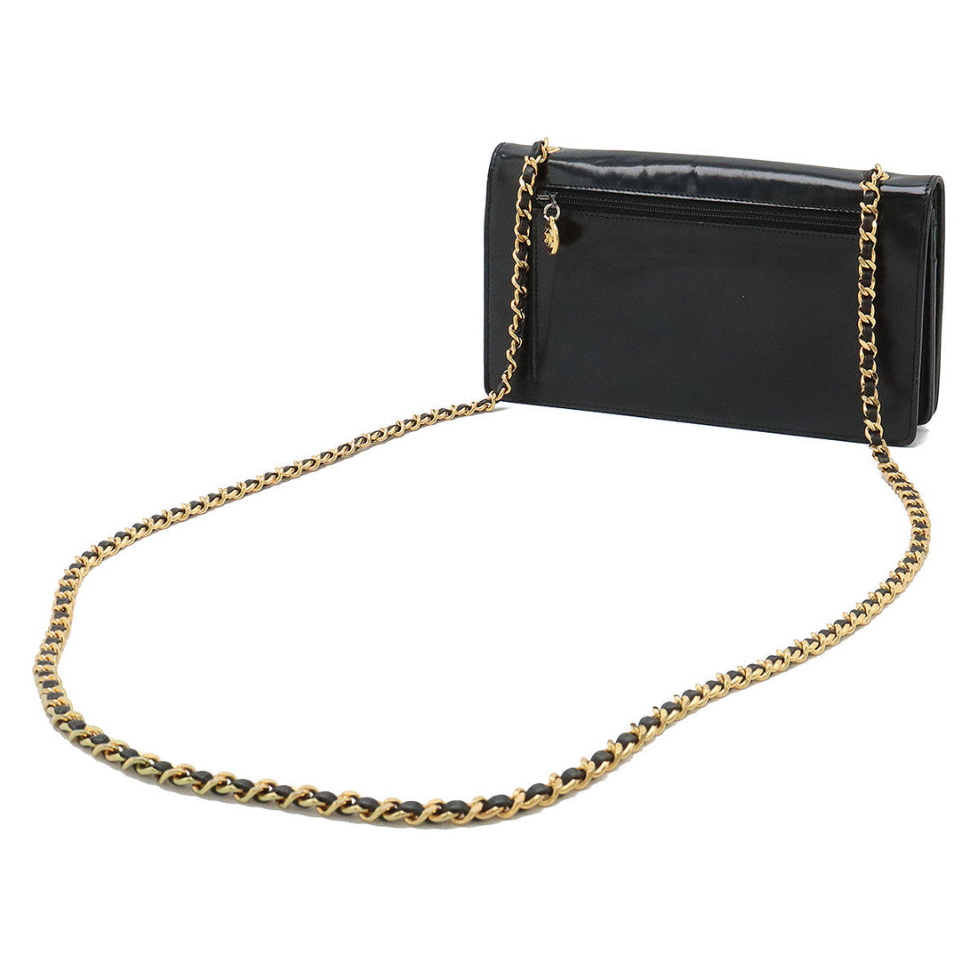 Top Quality Chanel Coco Mark Chain Wallet Patent Leather Black