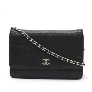 Top Quality Chanel Camellia Chain Wallet Black Leather