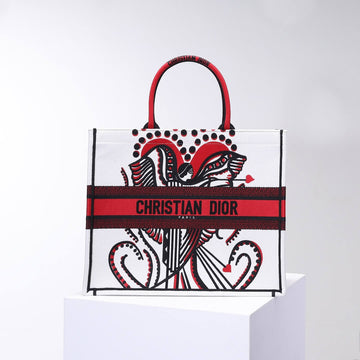 DIR1286 Book Tote big size 36.5cm 41.5cm Oblique Embroidery white red