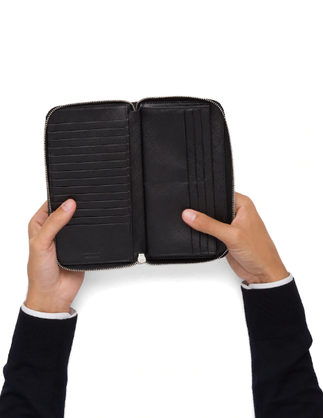 Prada Large Saffiano Leather Wallet Black Silver Hardware
