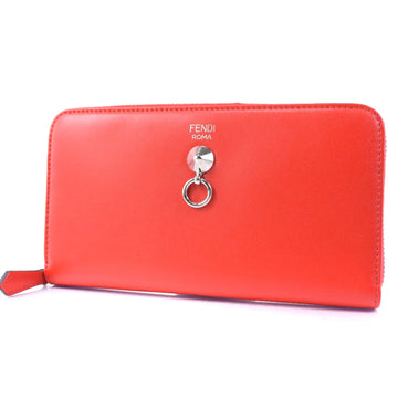FENDI Long Wallet Purse Calfskin Red Zip Around Dot com Women