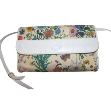 GUCCI  2-way White Leather Floral Fabric