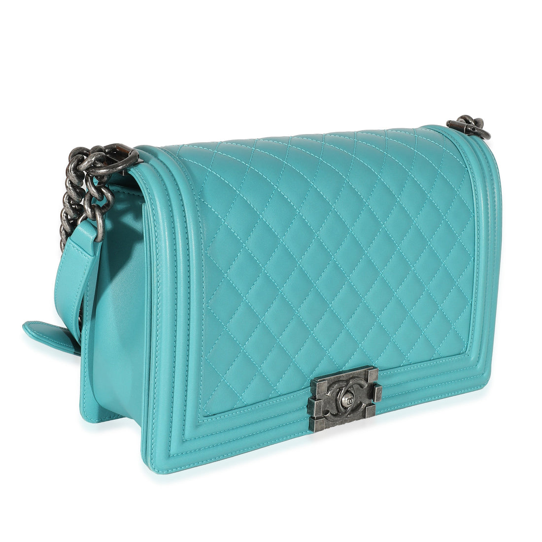 Top Quality Chanel Aqua Quilted Lambskin New Medium Boy Bag