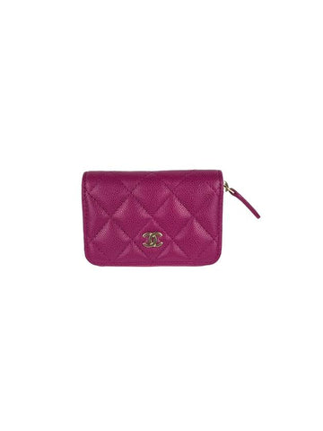 Classic Grained Shiny Calfskin Zipped Coin Wallet Fuchsia Chanel
