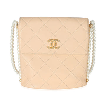 Top Quality Chanel Beige Quilted Calfskin Small Pearl Chain Hobo