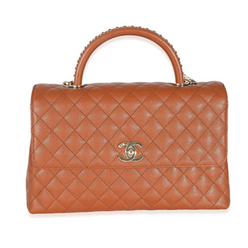 Top Quality Chanel Brown Quilted Caviar Large Coco Chain Handle New