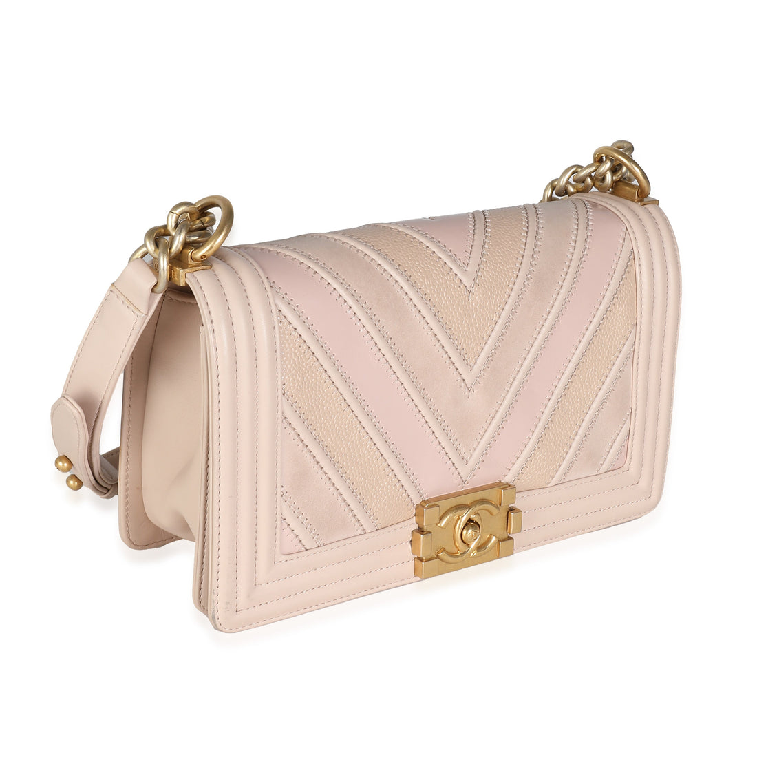 Top Quality Chanel Beige Caviar Suede Calfskin Chevron Medium Boy Bag