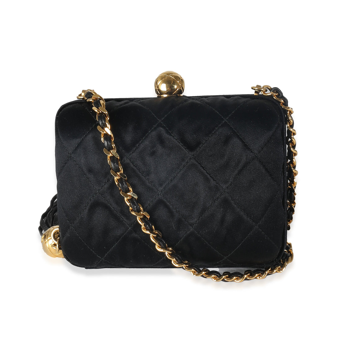 Top Quality Chanel Black Quilted Satin CC Tassel Box Clutch