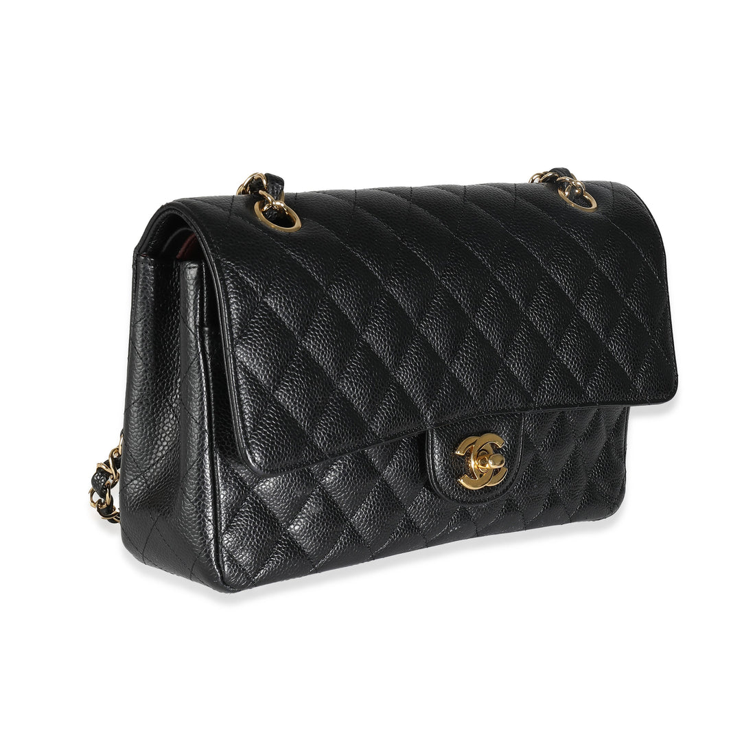 Top Quality Chanel Black Quilted Caviar Medium Classic Double New Bag