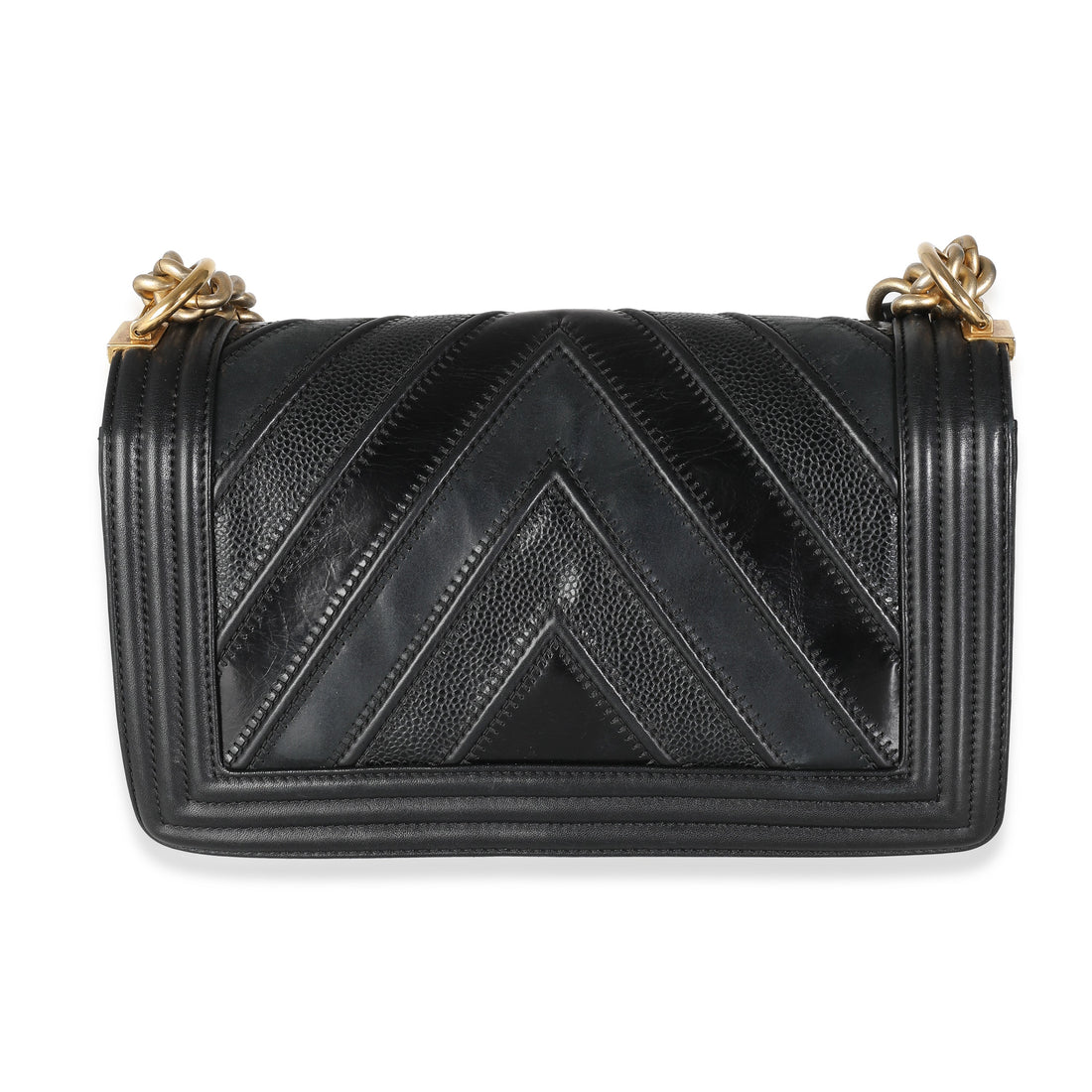 Top Quality Chanel Black Calfskin Caviar In The Mix Chevron Old Medium Boy Bag