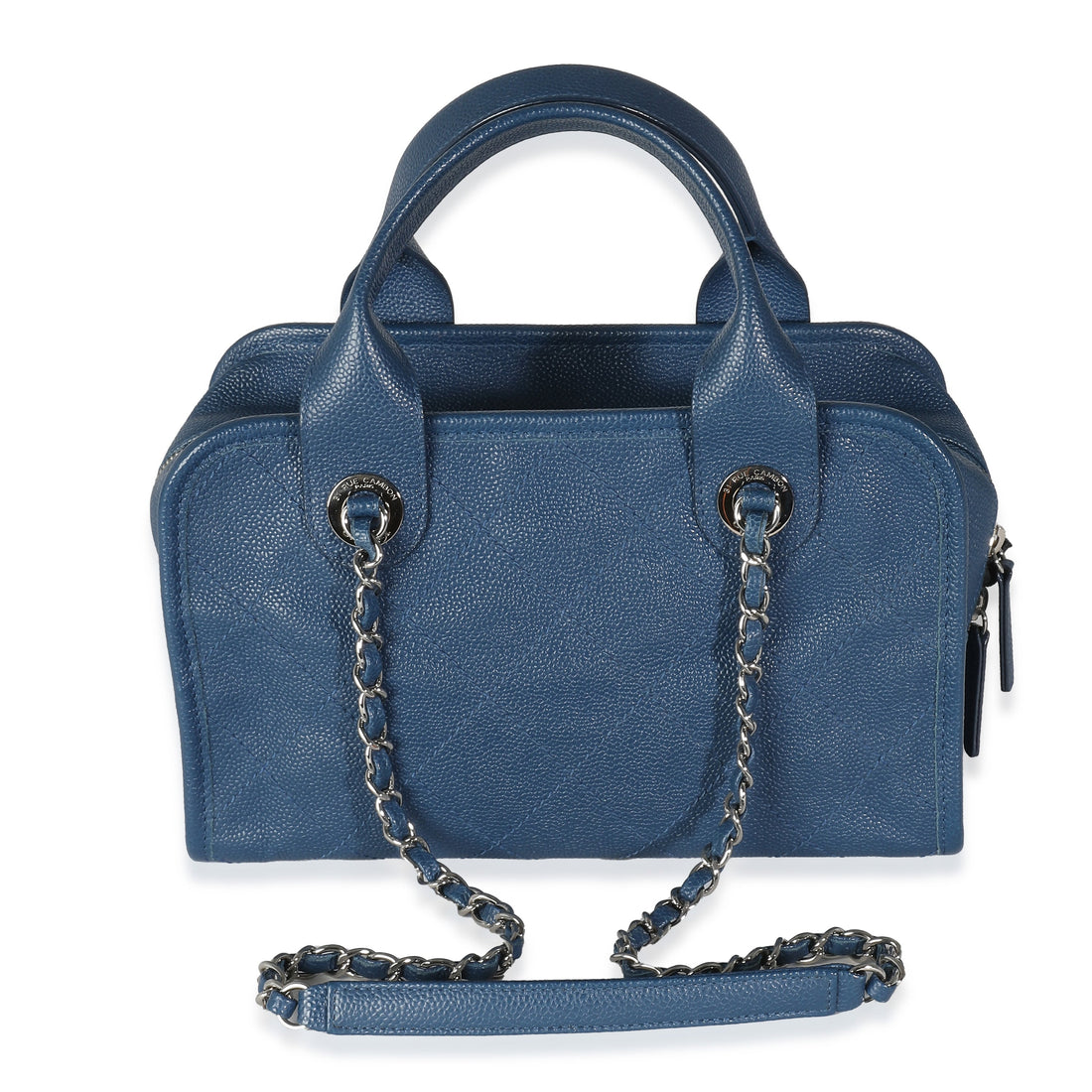 Top Quality Chanel Blue Quilted Caviar Deauville Bowling Bag