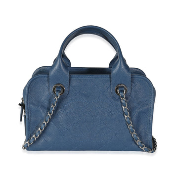 Top Quality Chanel Blue Quilted Caviar Deauville Bowling Bag