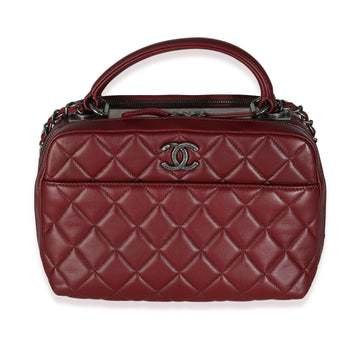 Top Quality Chanel Burgundy Quilted Lambskin Medium Trendy CC Bowling Bag