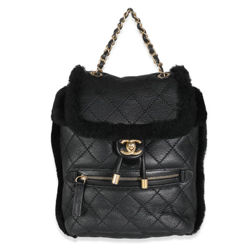 Top Quality Chanel Black Quilted Shearling Paris Hamburg Small Backpack