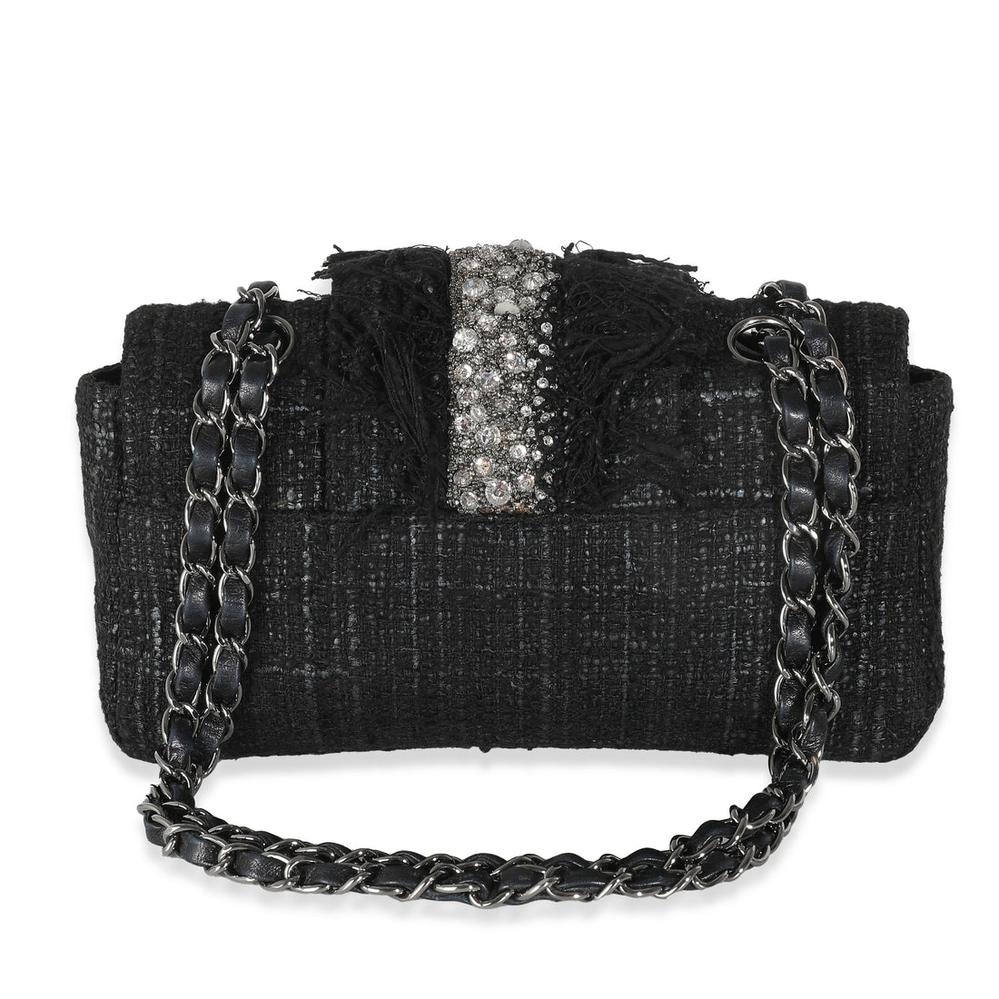 Top Quality Chanel Black Tweed Swarovski Fringe New Bag