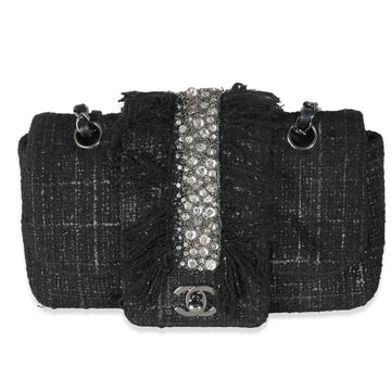 Top Quality Chanel Black Tweed Swarovski Fringe New Bag