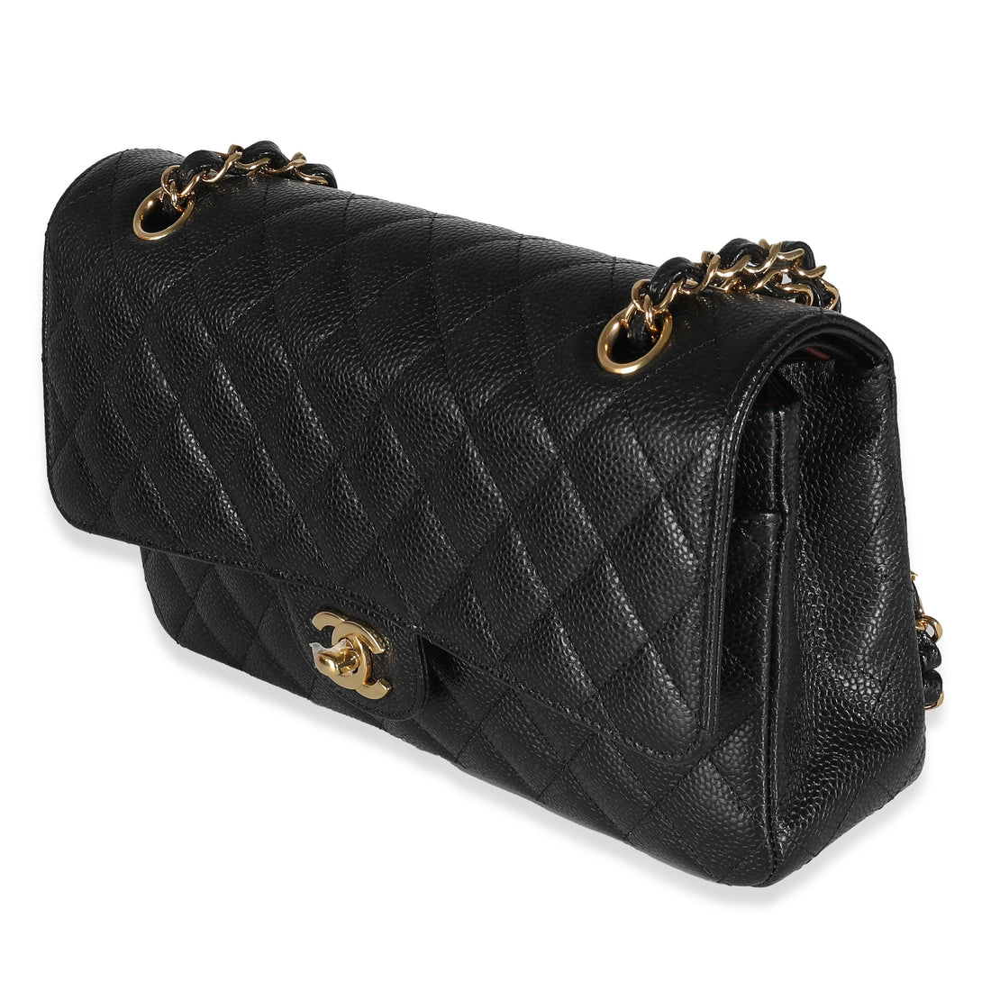 Top Quality Chanel Black Quilted Caviar Medium Classic Double New Bag