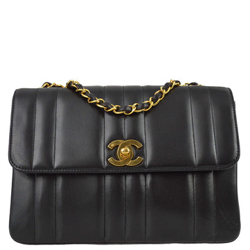 Top Quality Chanel 1994-1996 Black Lambskin Small Vertical Stitch Straight Flap Bag