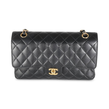 Top Quality Chanel Black Quilted Caviar Medium Classic Double New Bag