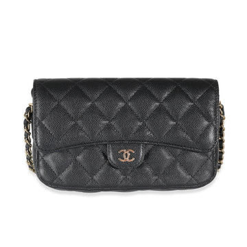 Top Quality Chanel Black Quilted Caviar New Phone Holder With Chain