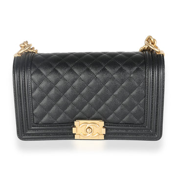Top Quality Chanel Black Quilted Caviar Medium Boy Bag