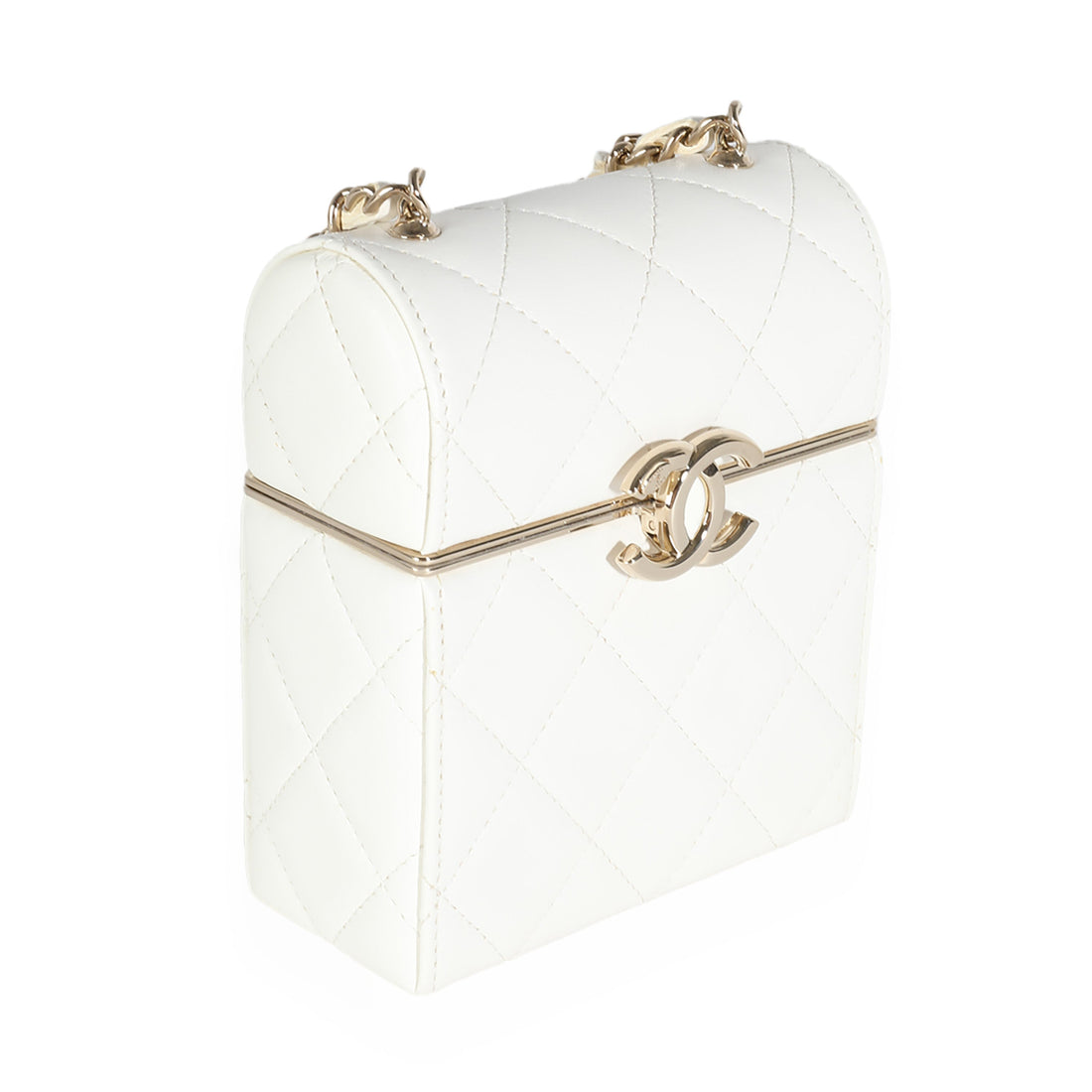 Top Quality Chanel 22P White Quilted Lambskin Mini Box Clutch