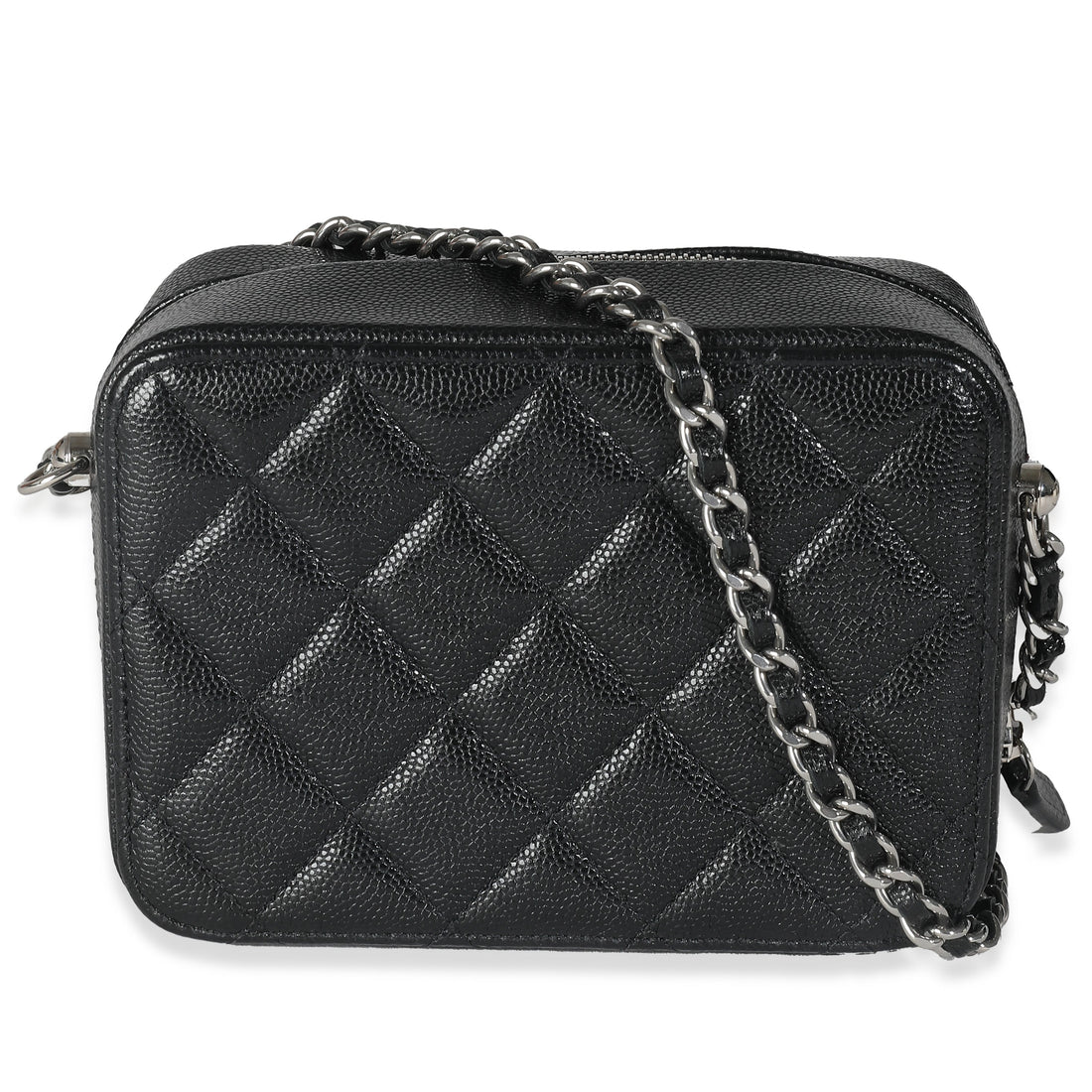 Top Quality Chanel Black Quilted Caviar Square Zip Around Camera Bag
