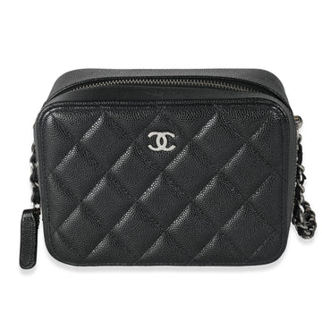 Top Quality Chanel Black Quilted Caviar Square Zip Around Camera Bag