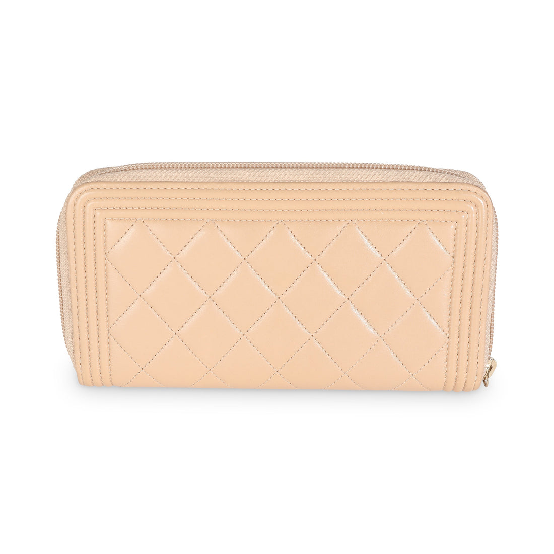 Top Quality Chanel Beige Quilted Lambskin Zip Around Boy Wallet