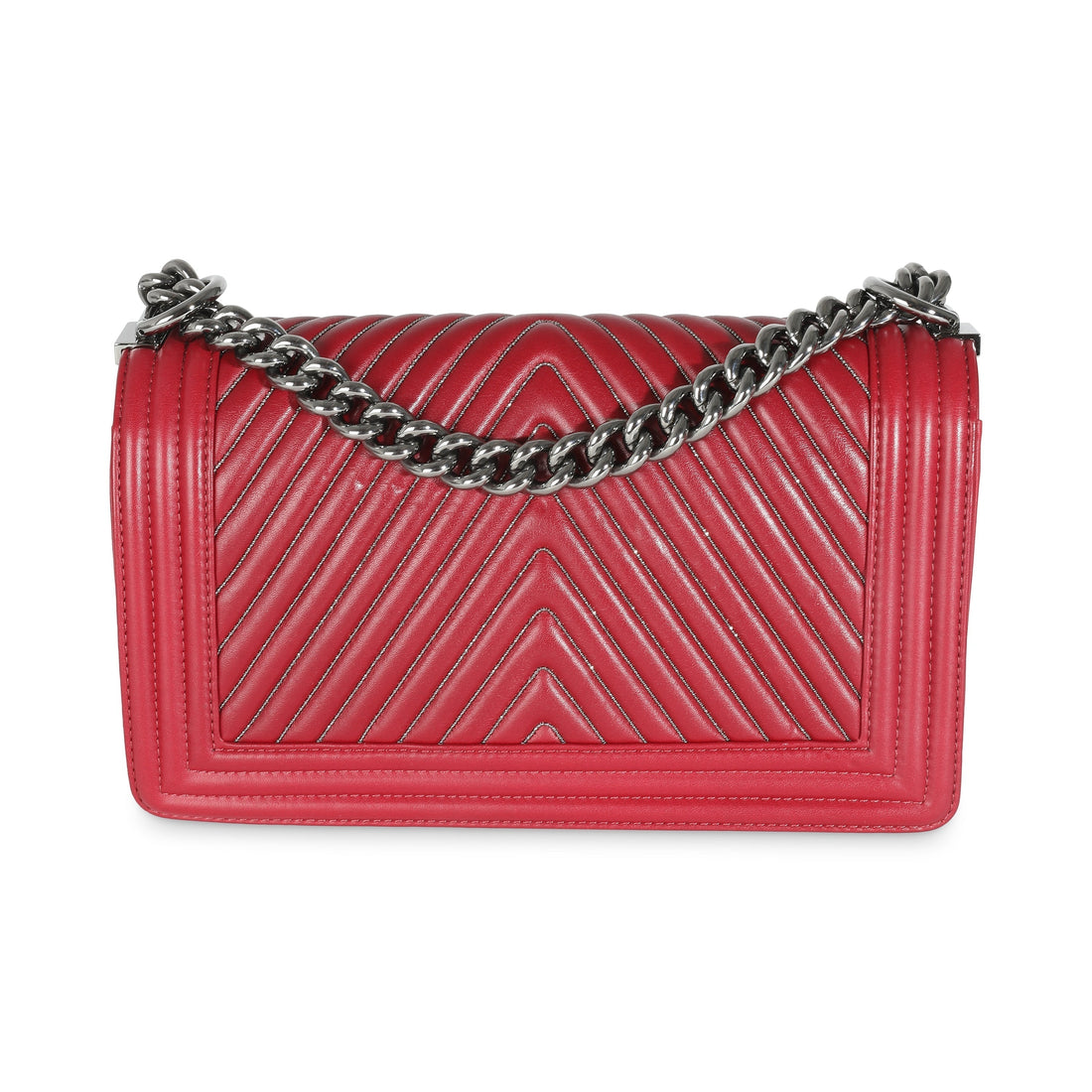 Top Quality Chanel Burgundy Chevron Calfskin Chain Medium Boy Bag