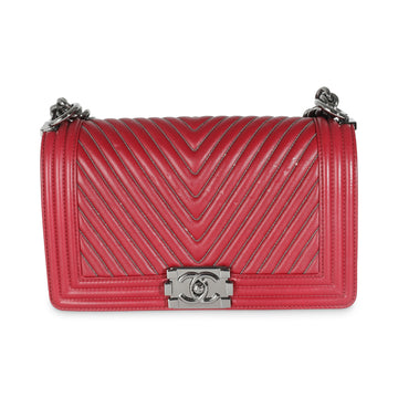 Top Quality Chanel Burgundy Chevron Calfskin Chain Medium Boy Bag