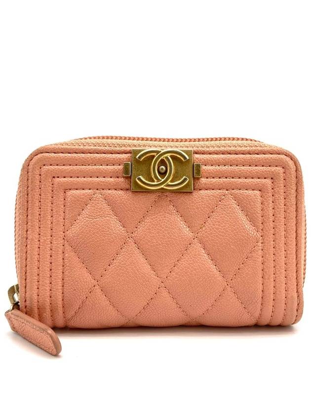 Boy caviar gold card wallet zipper milk pink Chanel