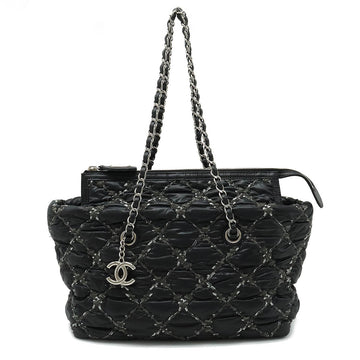 Top Quality Chanel Top Quality Chanel PARIVISANCE KILTING Chain Shoulder Bag Nylon Dark Grey Black Silver  A50633