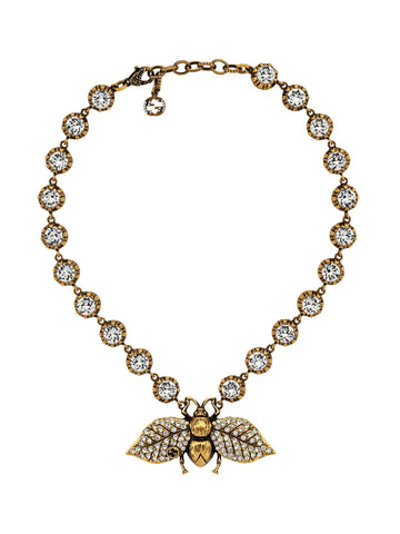 Gucci - crystal embellished bee necklace - women - Crystal/Gold Plated Metal - One Size - GOLD