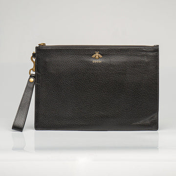 Gucci GG Black Leather Animalier Leather Pouch 523684 DJ20T 1000 31579283