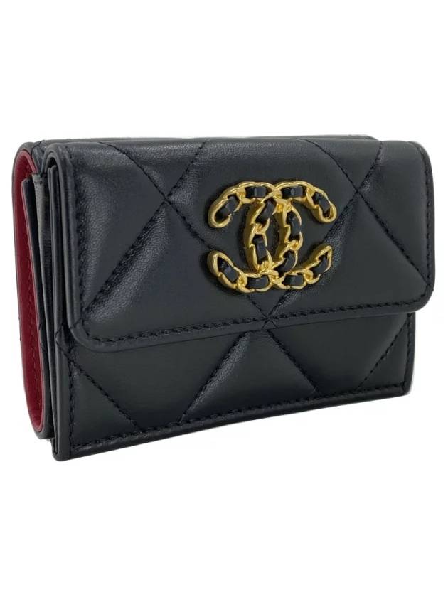 Nineteen Gold CC Logo Lambskin Half Wallet Black Chanel