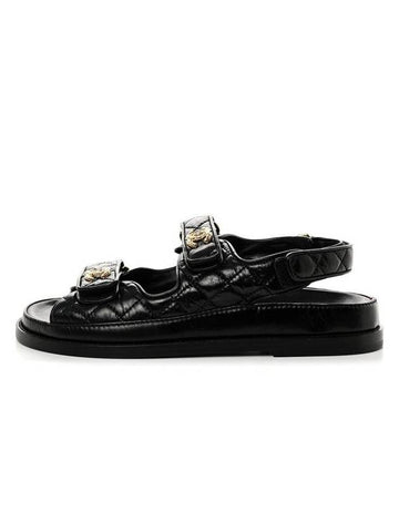Logo Crumpled Shiny Lambskin Sandals Black Chanel