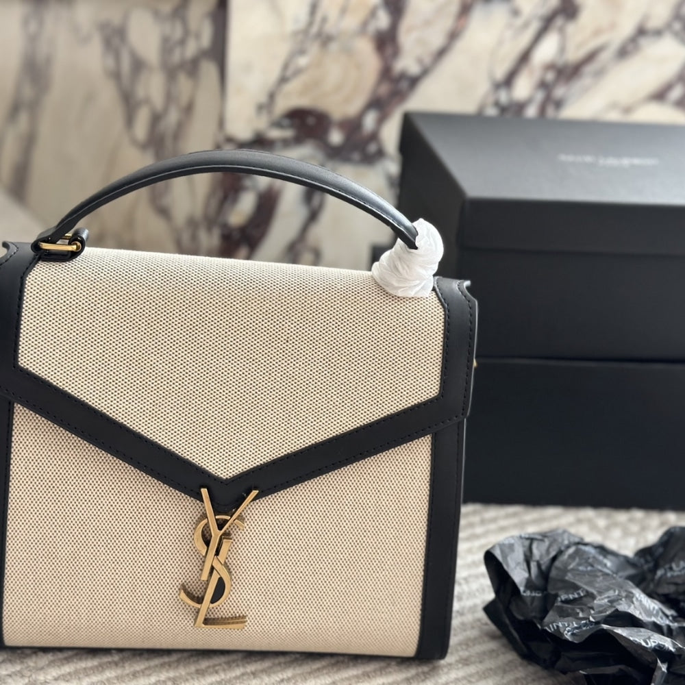YSL CASSANDRA MEDIUM TOP HANDLE BAG IN CANVAS 25CM