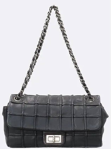 Black color leather 2 55 silver logo turnlock chain flap shoulder bag Chanel