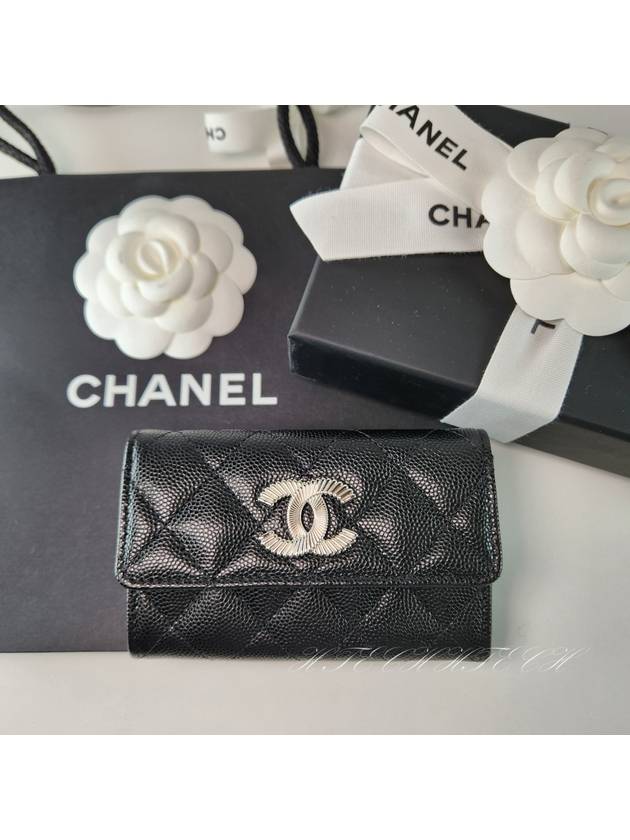 Classic card wallet black caviar snap women s AP4333 Chanel
